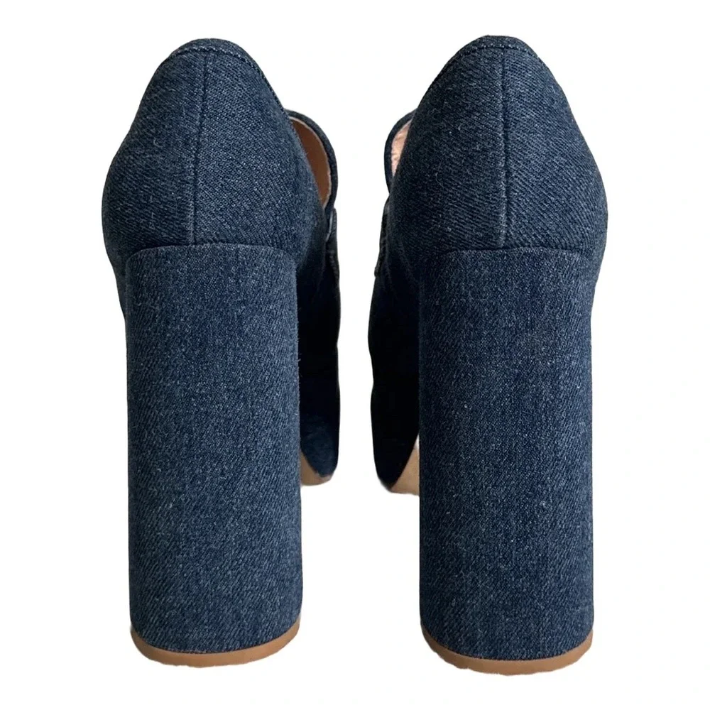 Shoedazzle Margaux Denim Platform Penny Loafers Blue Block Heel Womens 9 EU 40